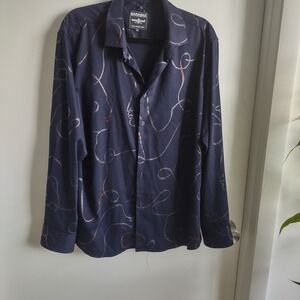 Elegant Men's Navy Abstract Pattern Shirt